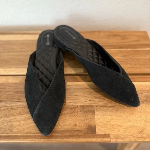 Birdies- The Swan Black Suede Pointy Mules - Size 6.5 - Picture 1 of 6